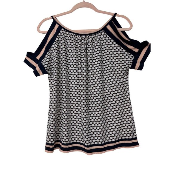 2/$30 Max Studio Geometric Print Cold Shoulder Raglan Top S #9926 - Picture 4 of 7